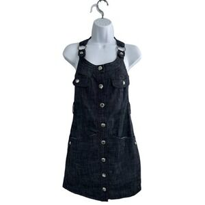 NWOT Clash Premium Black Women's  Denim Halter Button Down Mini Dress Small‎